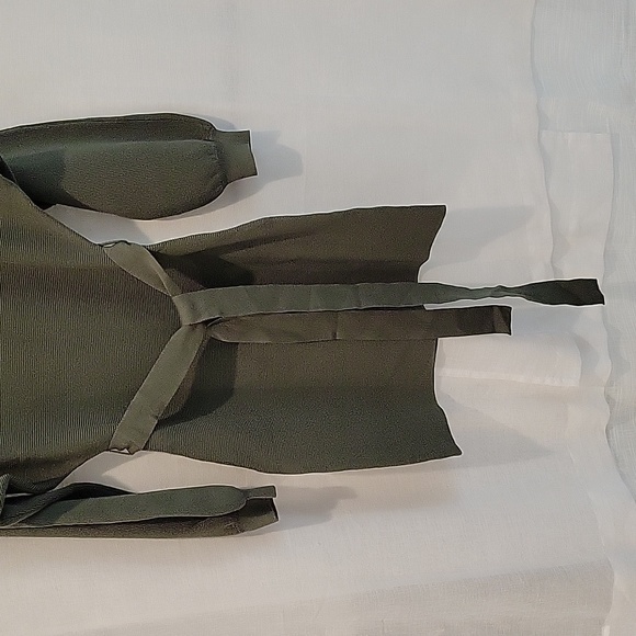 Women's Off Shoulder Sweater Dress Ribbed Tie Waist Short Bodycon Dress Green - Picture 3 of 9